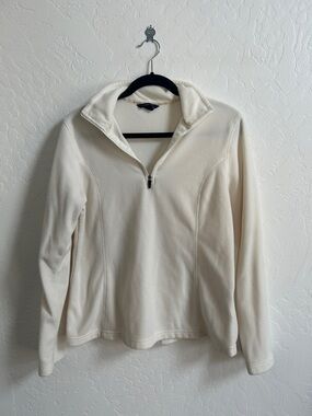 Lands End Women's Cream Half-Zip Mock Neck Sweater Pullover